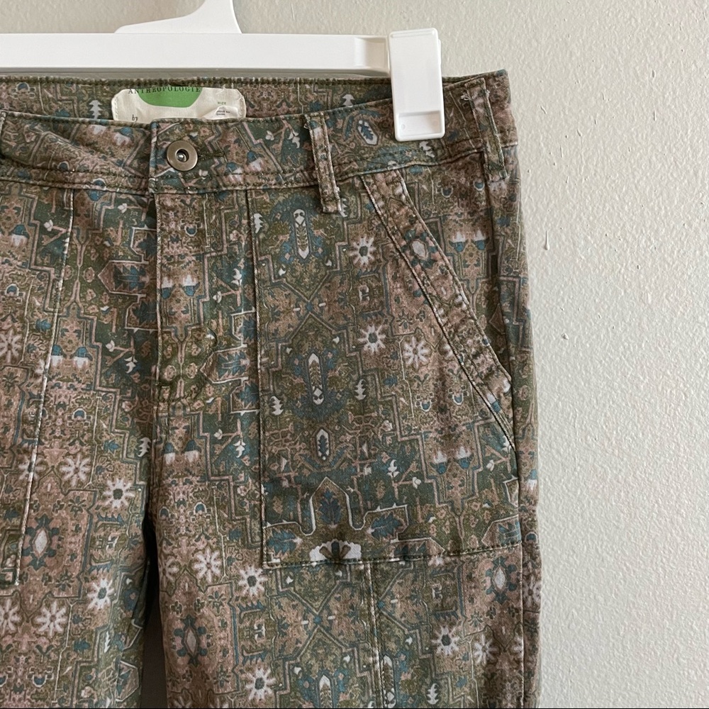 Anthropologie Cadet Slim Utility Pants Green Olive Multicolor Aztec print - Picture 8 of 16